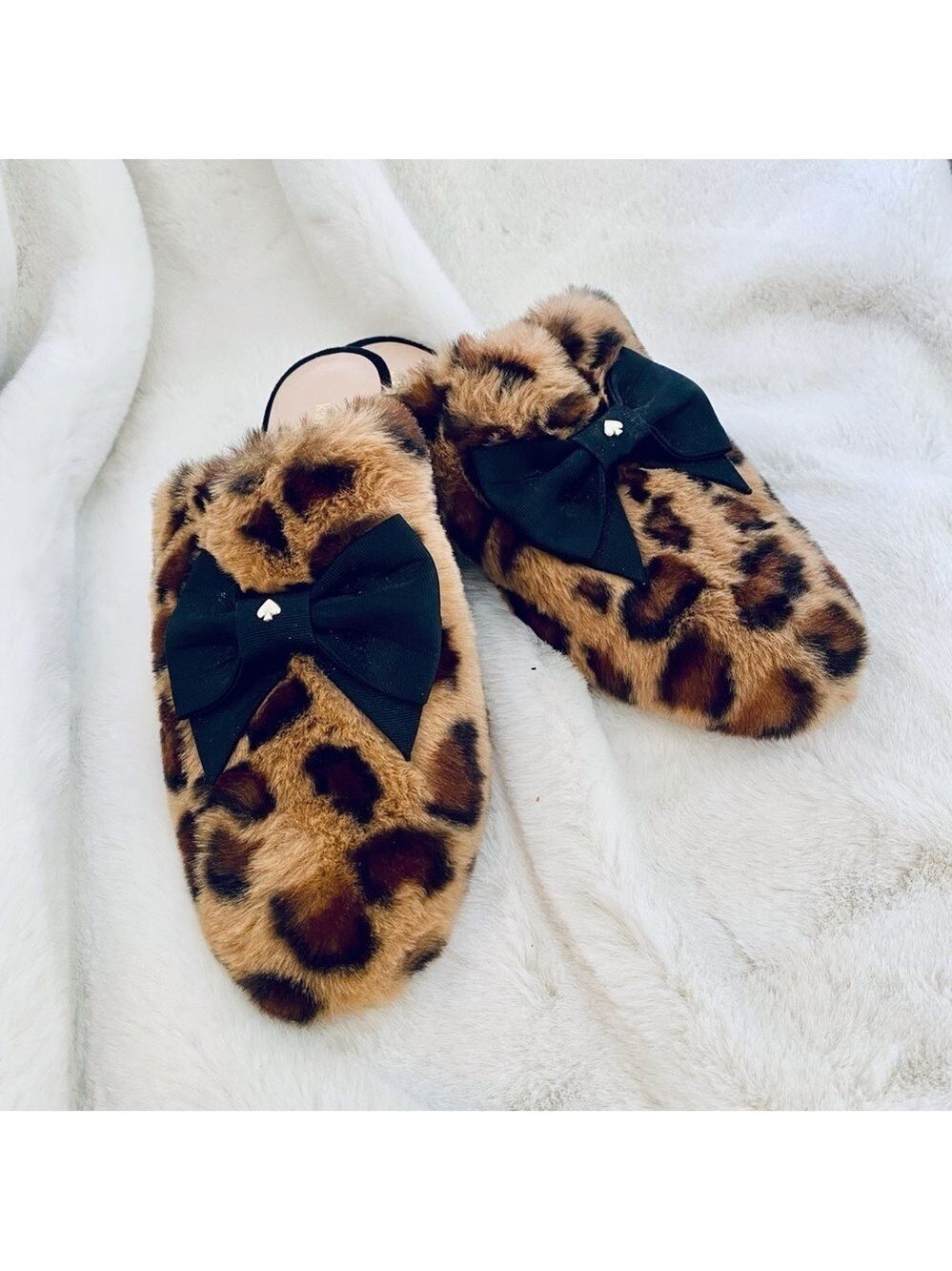 Kate Spade Leopard Faux Fur Slippers Animal Print Mob Wife - Picture 10 of 11